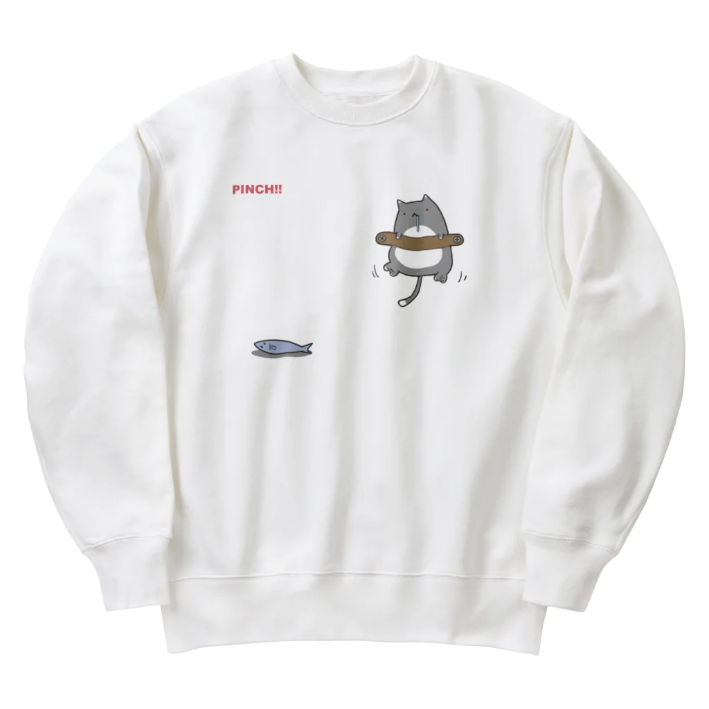 うさやの磔の刑の最中に魚を見つけた猫 Heavyweight Crew Neck Sweatshirt