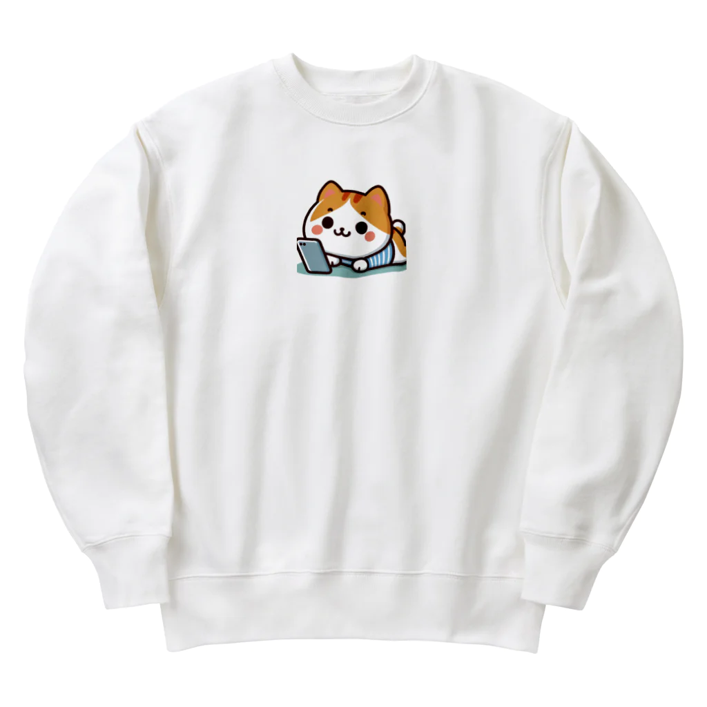 ロボなねこちゃんのスマホ中毒だにゃあ Heavyweight Crew Neck Sweatshirt