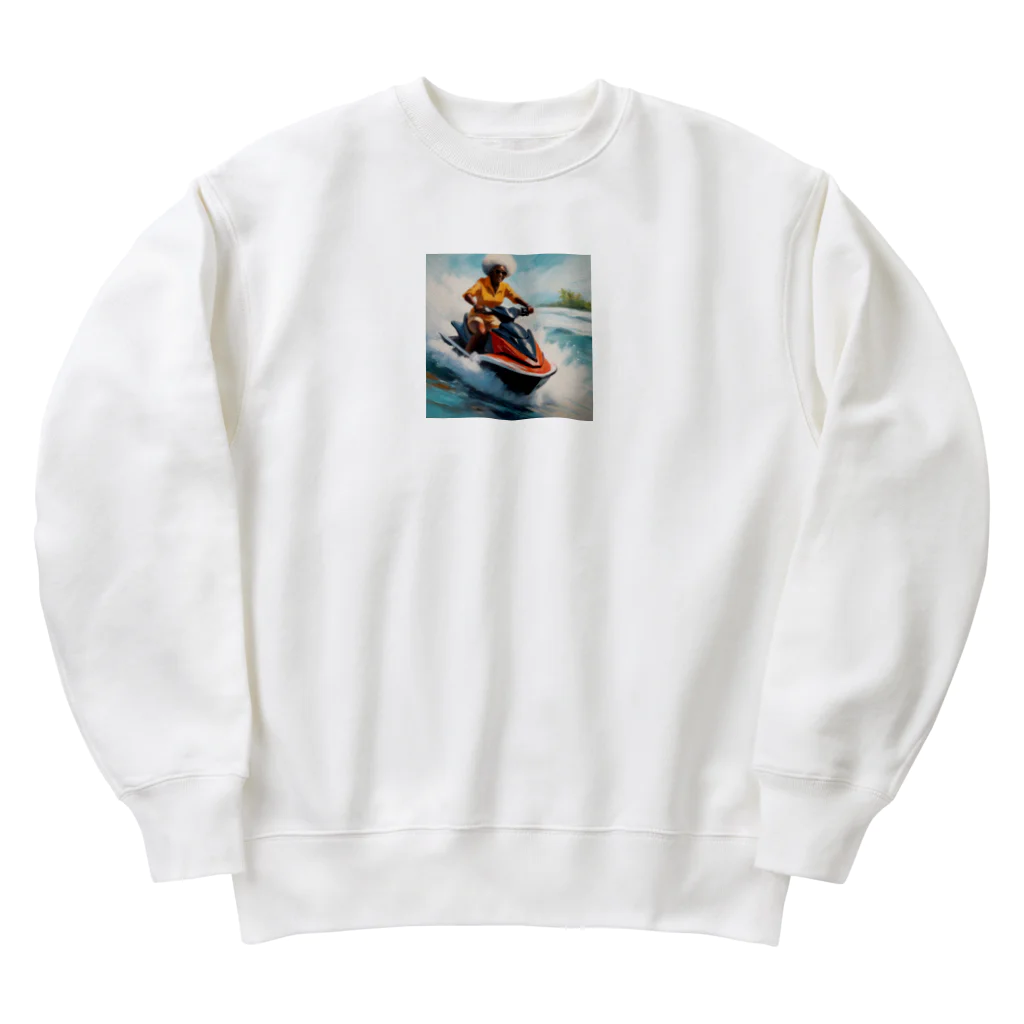 qloのジェットスキー乗り乗りグランマ Heavyweight Crew Neck Sweatshirt