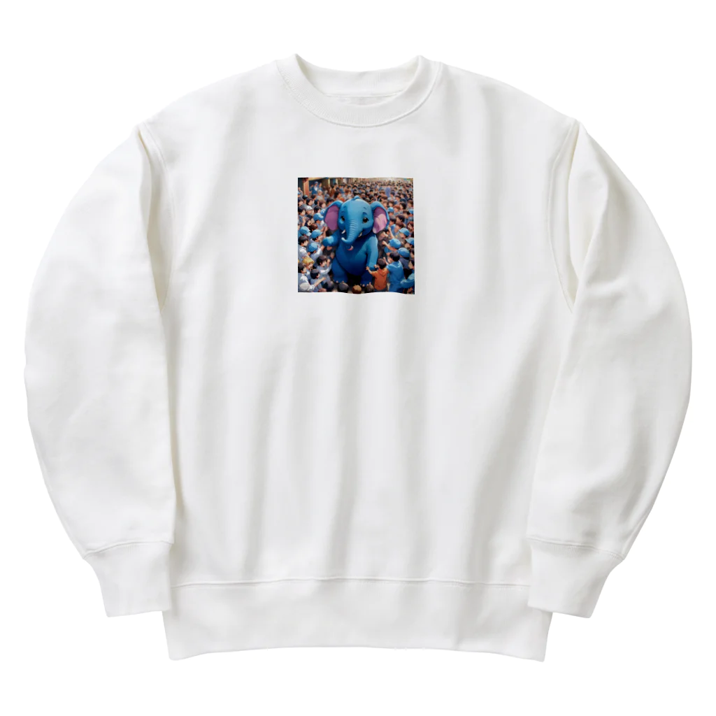 にっくすSTOREの人ごみで押されたり、ぶつけられる青いゾウ Heavyweight Crew Neck Sweatshirt