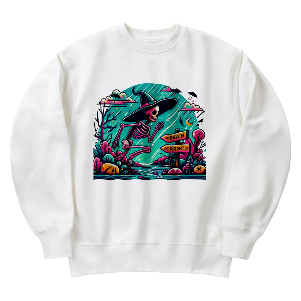 かるるんショップの骸骨紳士シリーズ　雨ニモマケズ、風ニモマケズ Heavyweight Crew Neck Sweatshirt