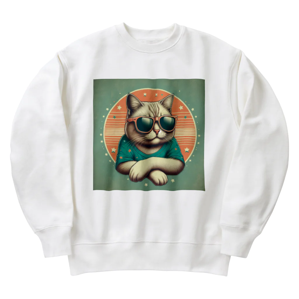 CECIL1602のサングラスをかけた猫 Heavyweight Crew Neck Sweatshirt