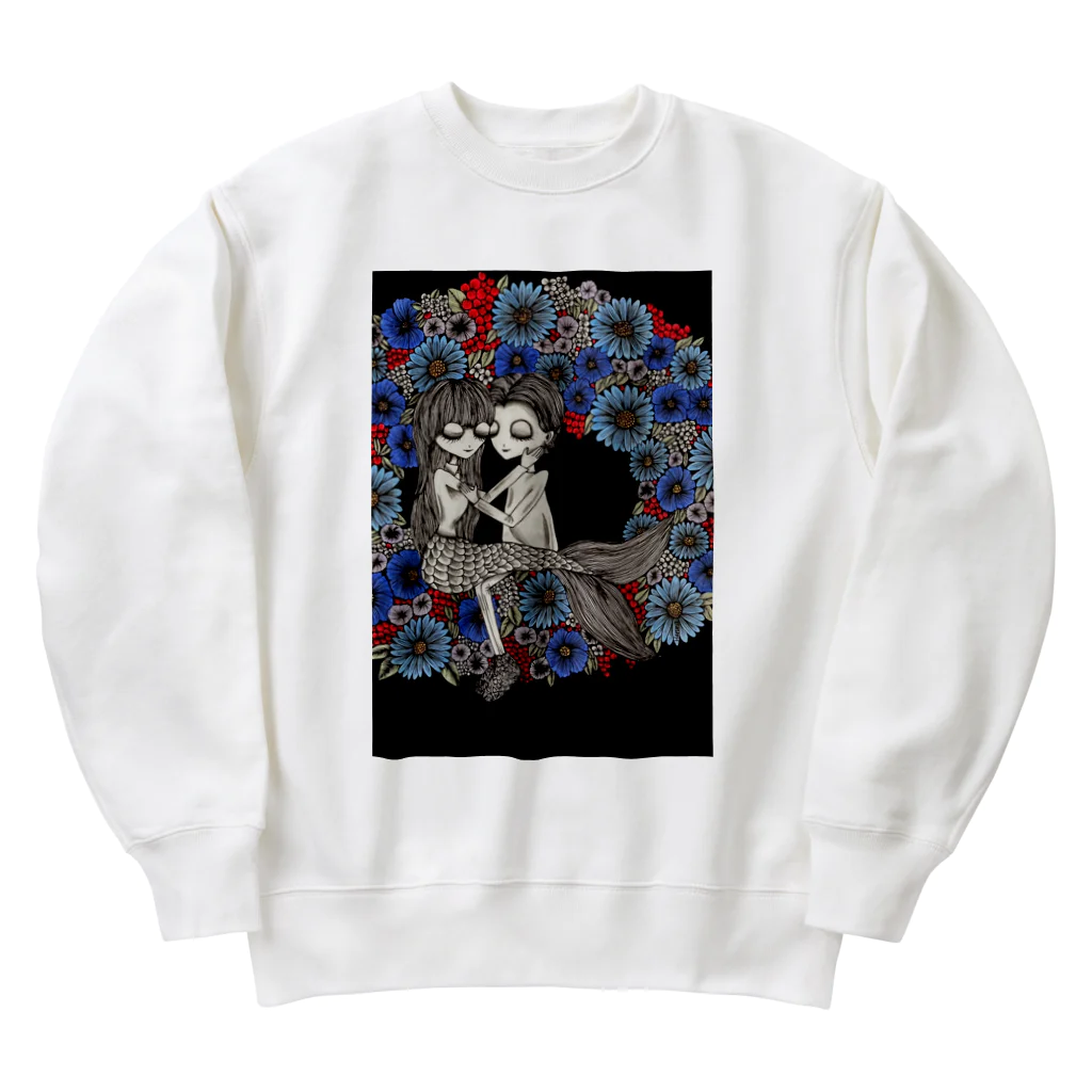 mermaidの人魚とフラワーリース Heavyweight Crew Neck Sweatshirt