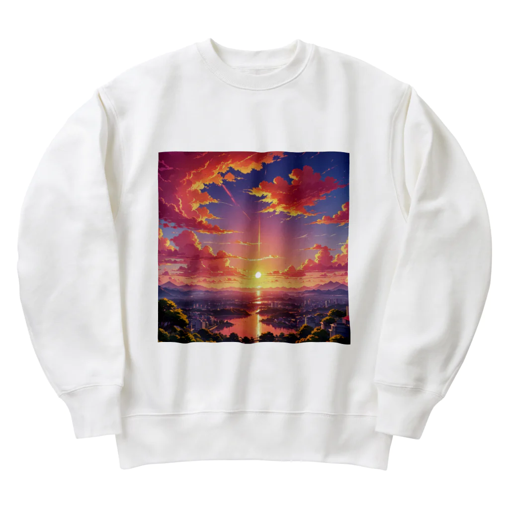 ikeikeikedaの街を照らす夕陽（景色シリーズ） Heavyweight Crew Neck Sweatshirt