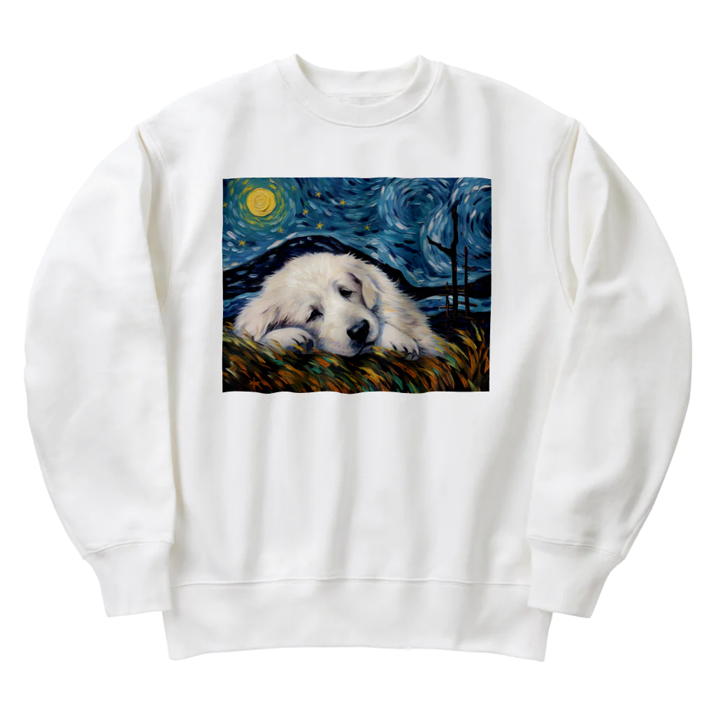 Dog Art Museumの【星降る夜 - グレートピレニーズ犬の子犬 No.3】 Heavyweight Crew Neck Sweatshirt