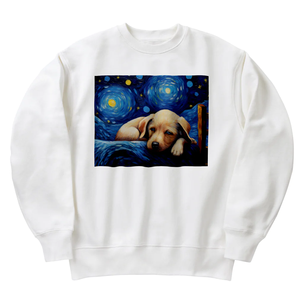 Dog Art Museumの【星降る夜 - ラブラドールレトリバー犬の子犬 No.1】 Heavyweight Crew Neck Sweatshirt