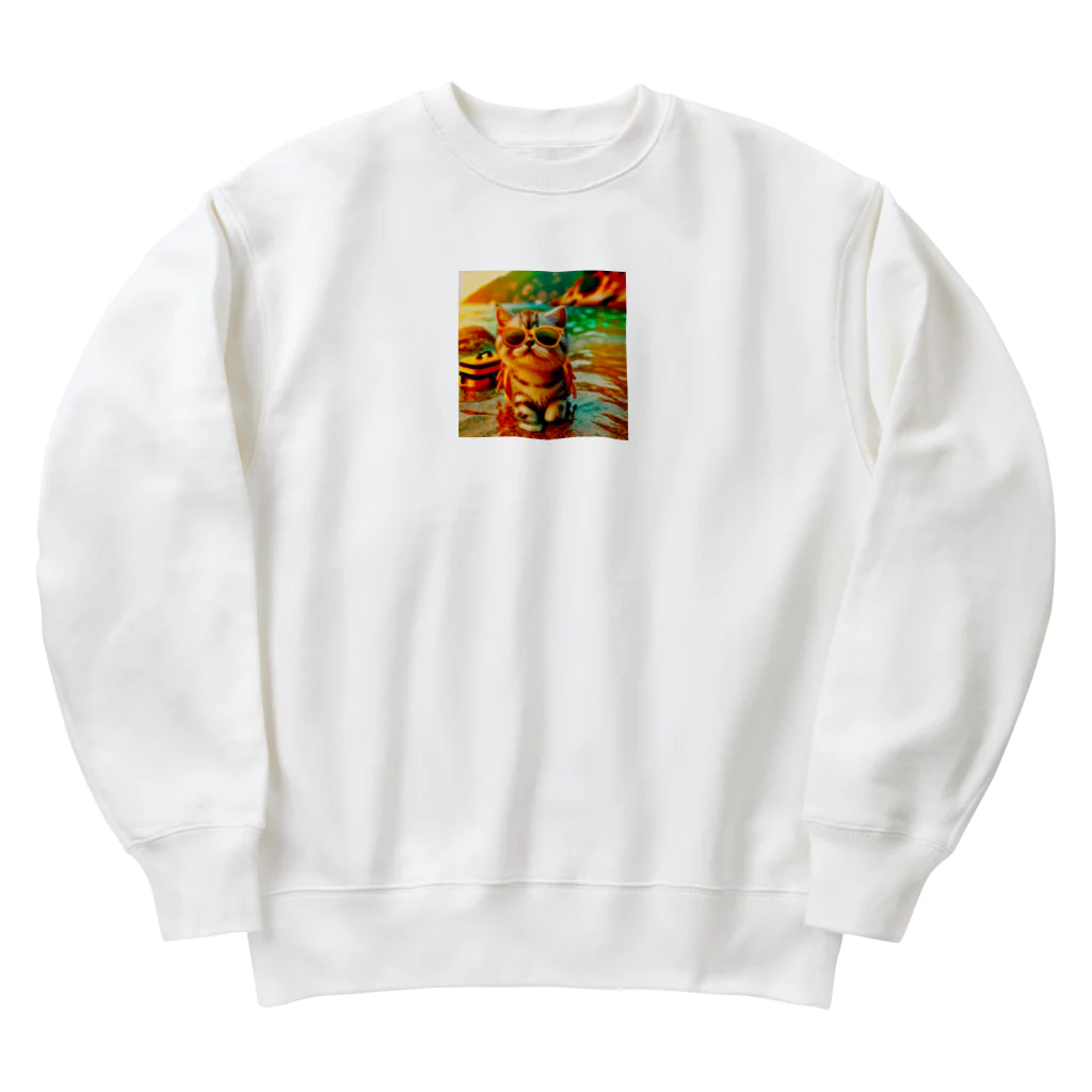 123_maのかわいい猫のイラストグッズ Heavyweight Crew Neck Sweatshirt