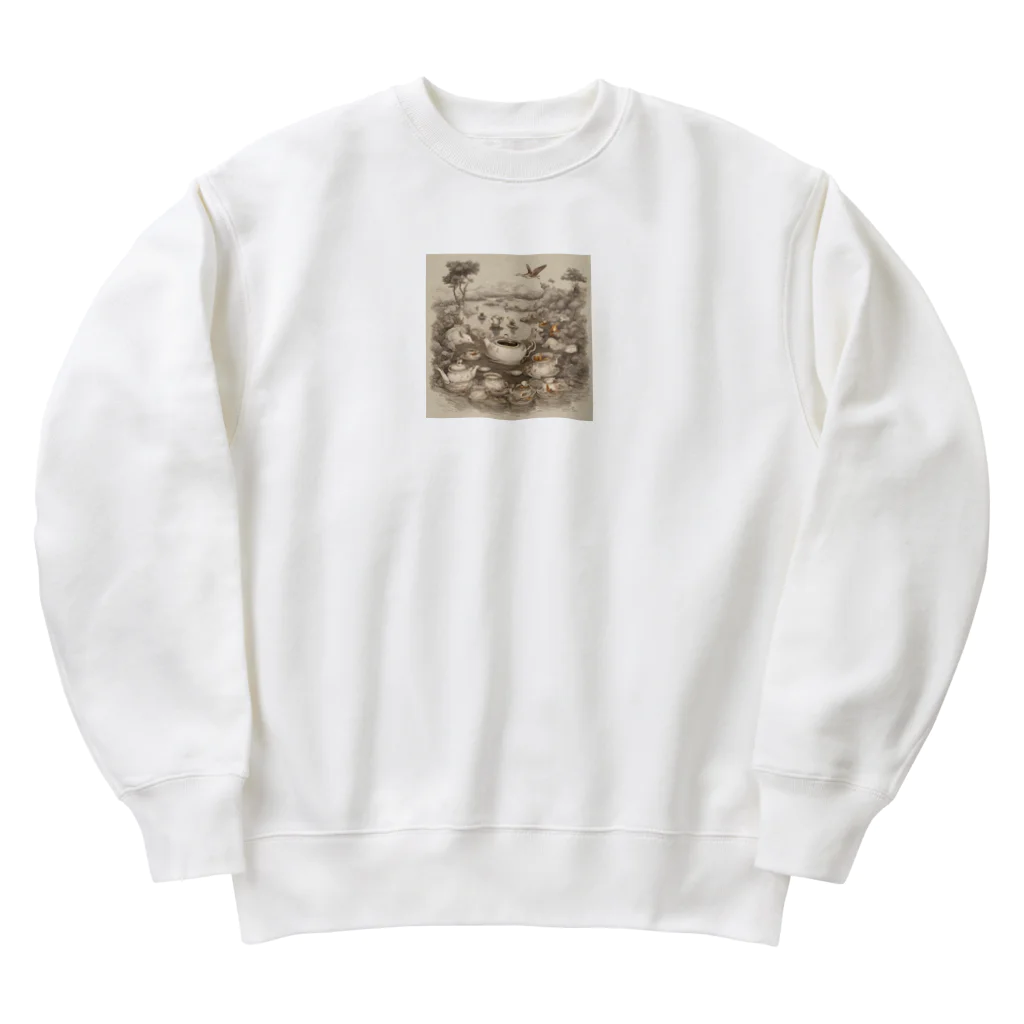 レトロゲームイラストの西洋風動物達のお茶会 Heavyweight Crew Neck Sweatshirt