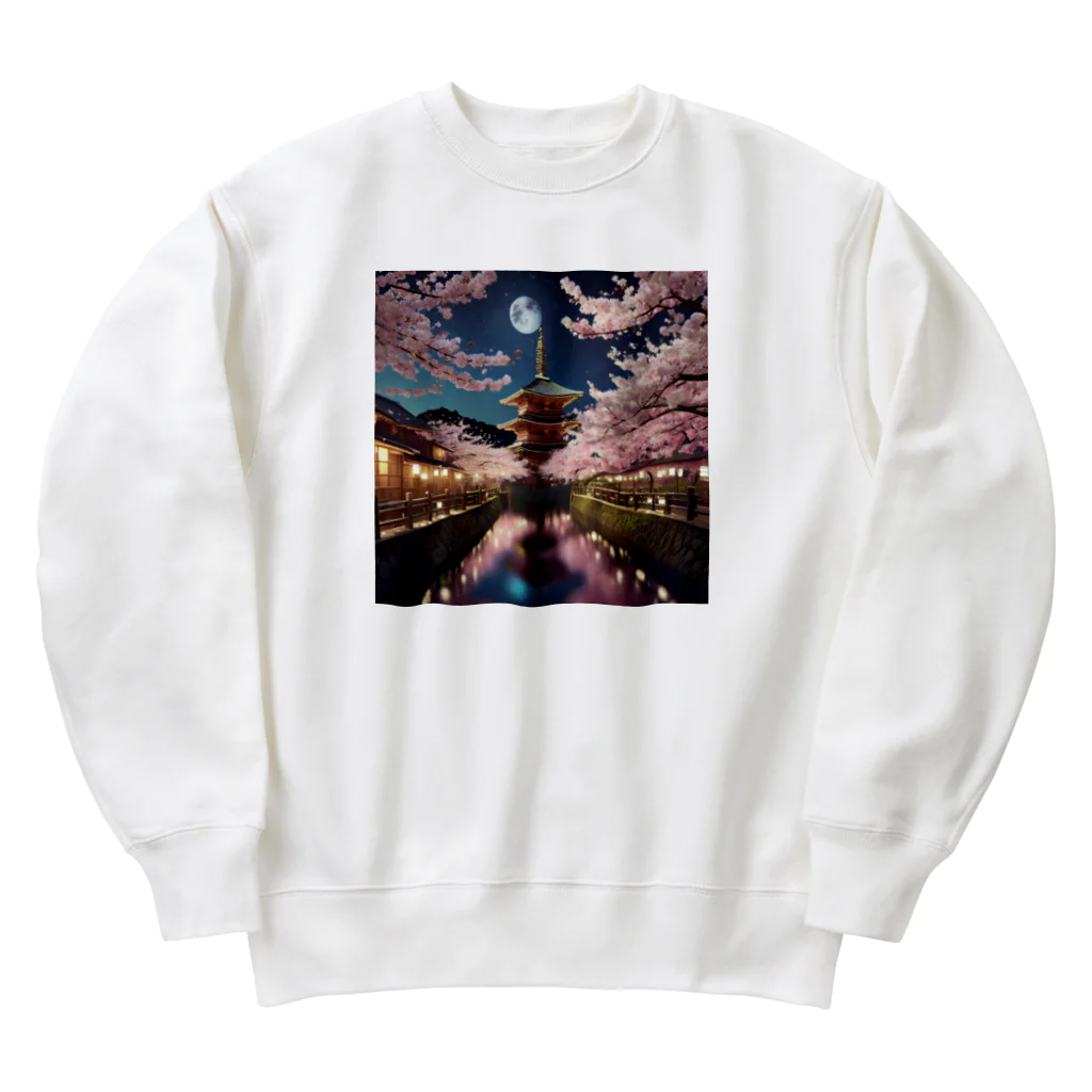 chan-takehaniの 月明かりの下の桜 Heavyweight Crew Neck Sweatshirt