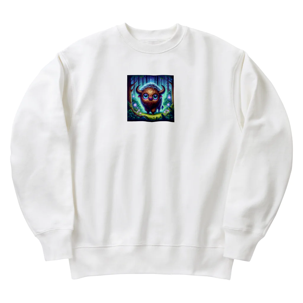 たんたん狸の不気味で可愛い森の不気味で可愛いバイソン001 Heavyweight Crew Neck Sweatshirt