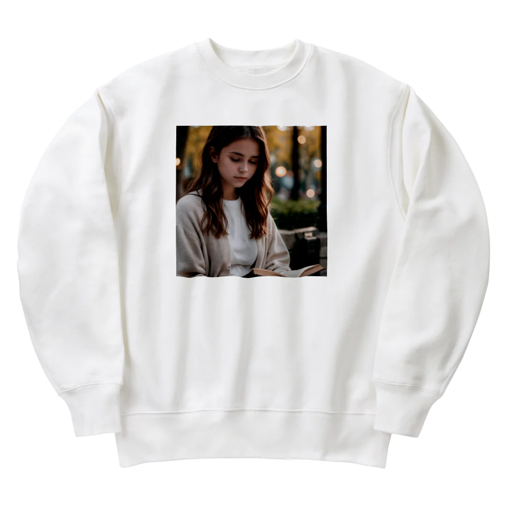 uho_uhoの読書している少女 Heavyweight Crew Neck Sweatshirt