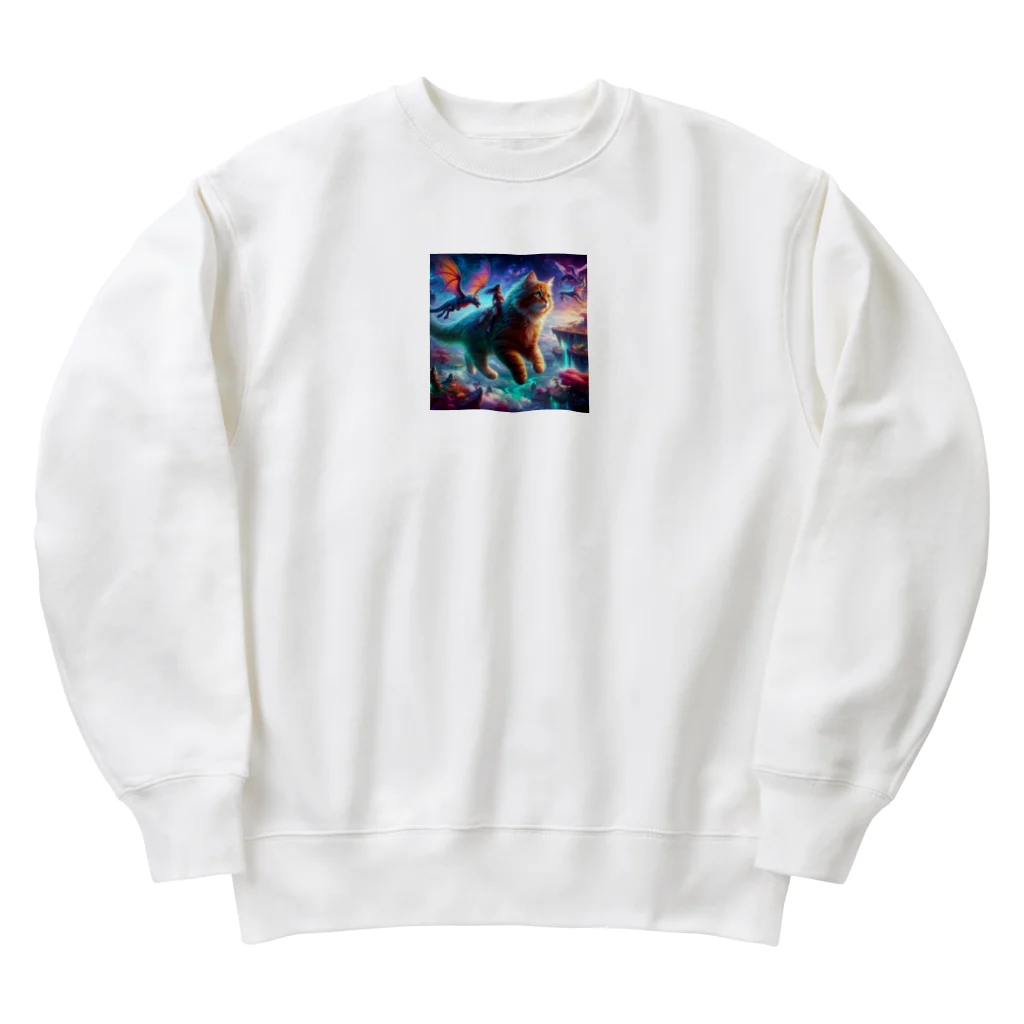 パパネコのドラゴンにゃんこ Heavyweight Crew Neck Sweatshirt