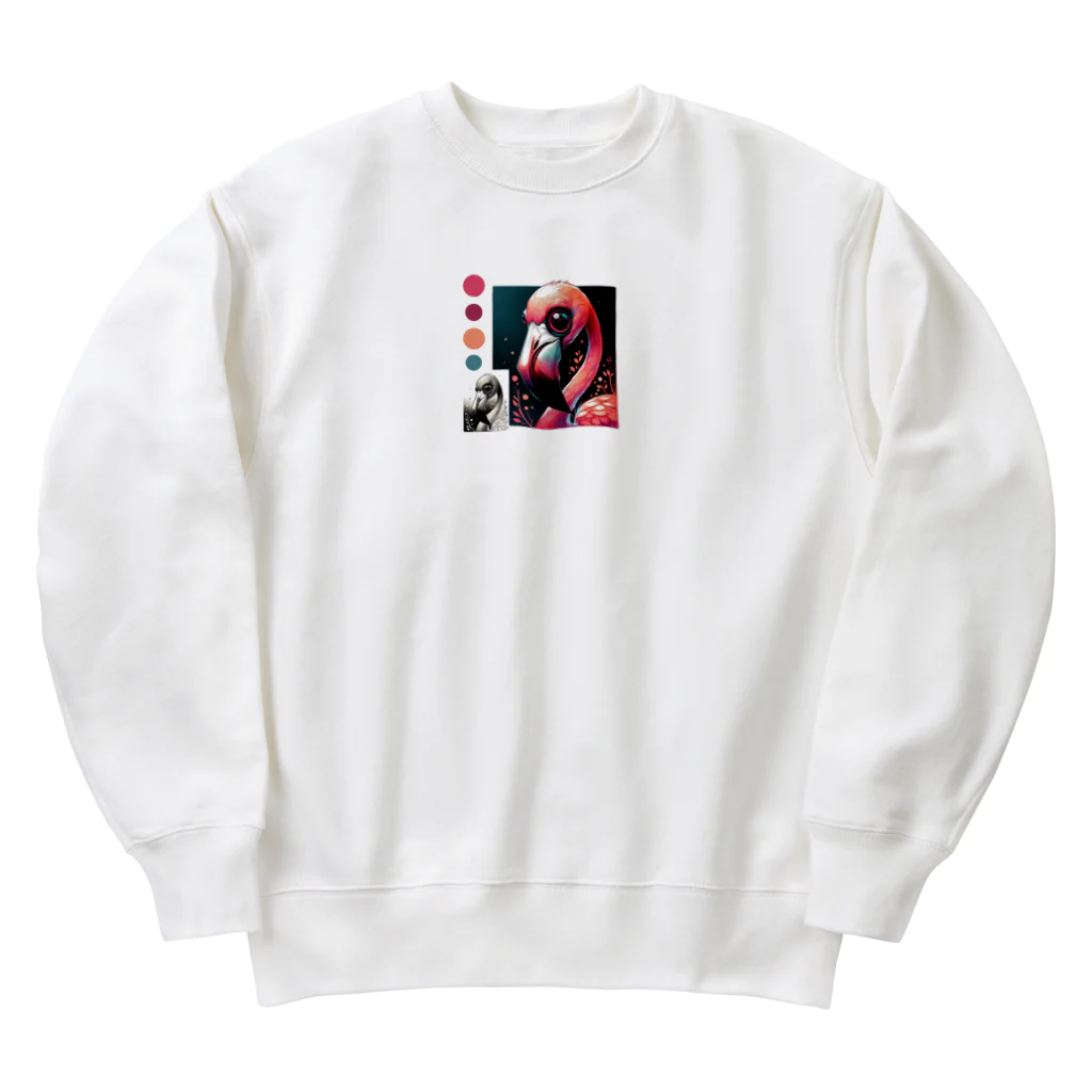 たんたん狸の不気味で可愛い森の不気味で可愛いフラミンゴ001 Heavyweight Crew Neck Sweatshirt