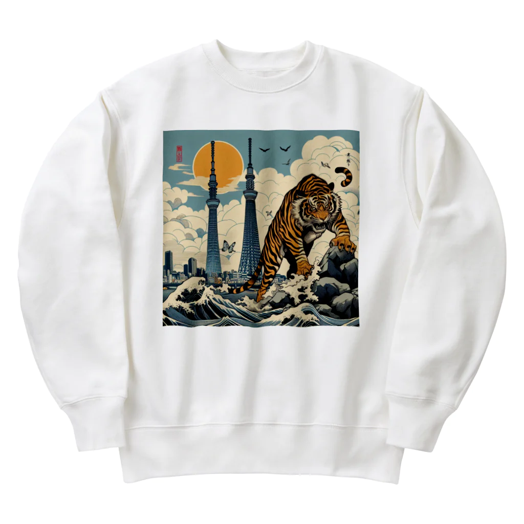 momonekokoのワイルドな虎 Heavyweight Crew Neck Sweatshirt