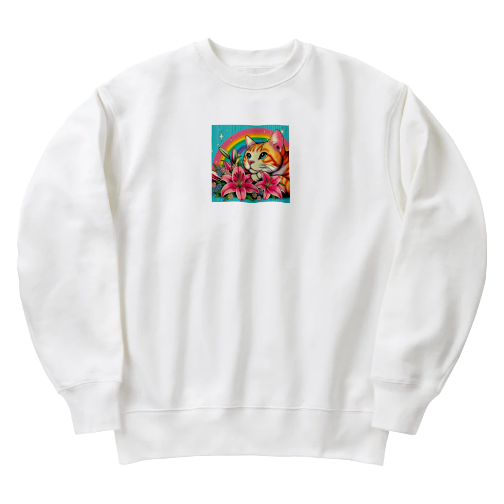 Y m @Y's shopの猫と百合と虹🌈 Heavyweight Crew Neck Sweatshirt