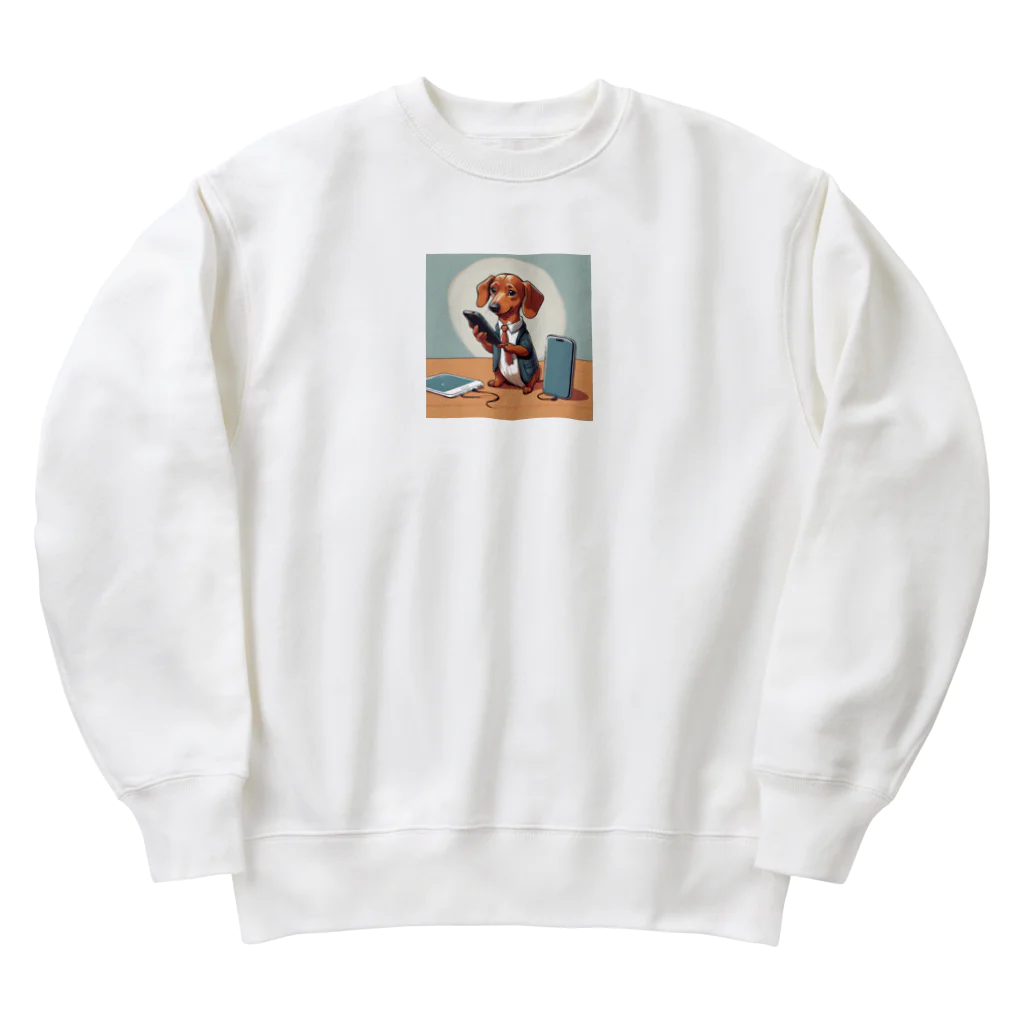 Runのスマホ依存症のダックスフント Heavyweight Crew Neck Sweatshirt