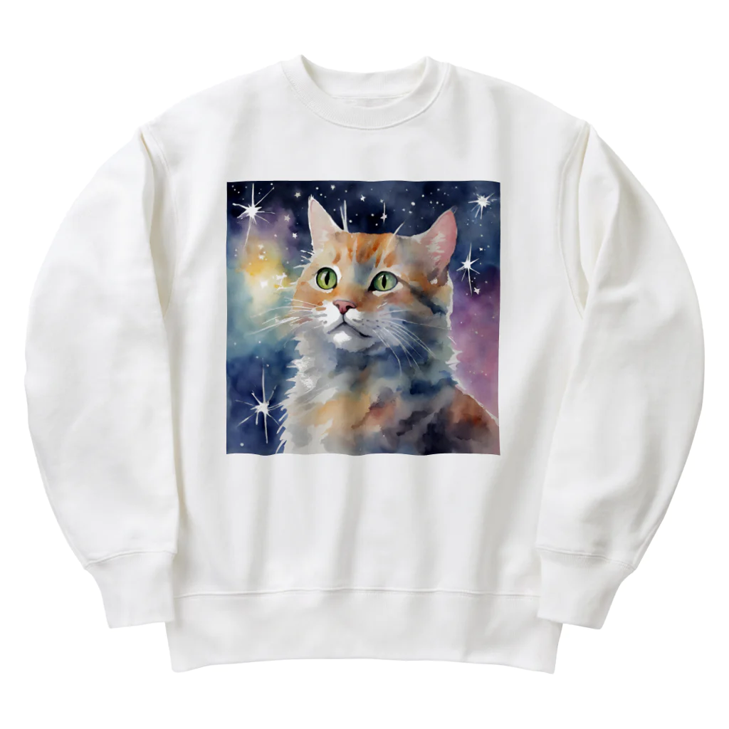 星降る夜にの宇宙猫 Heavyweight Crew Neck Sweatshirt