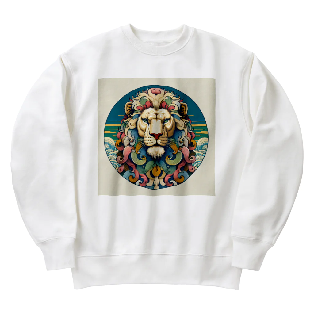 chaochao0701の浮世絵風　ライオン（顔）"Ukiyo-e style lion (face)."  "浮世繪風格的獅子（臉）。" Heavyweight Crew Neck Sweatshirt