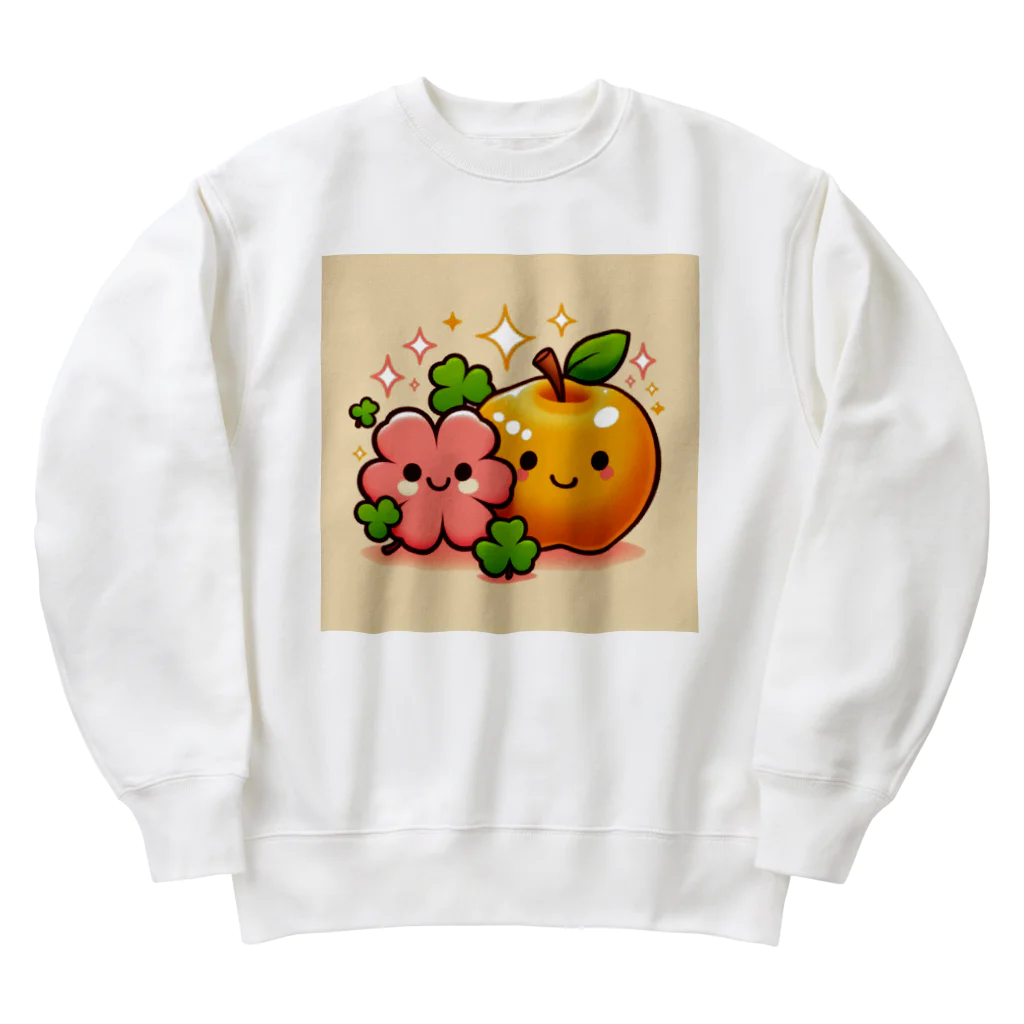 金運上昇金のリンゴの恋愛運アップの金のリンゴとピンクのクローバー Heavyweight Crew Neck Sweatshirt