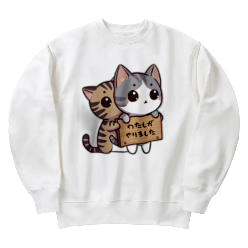 ussi-cowの可愛いネコのイラストシャツ（わたしがやりました） Heavyweight Crew Neck Sweatshirt