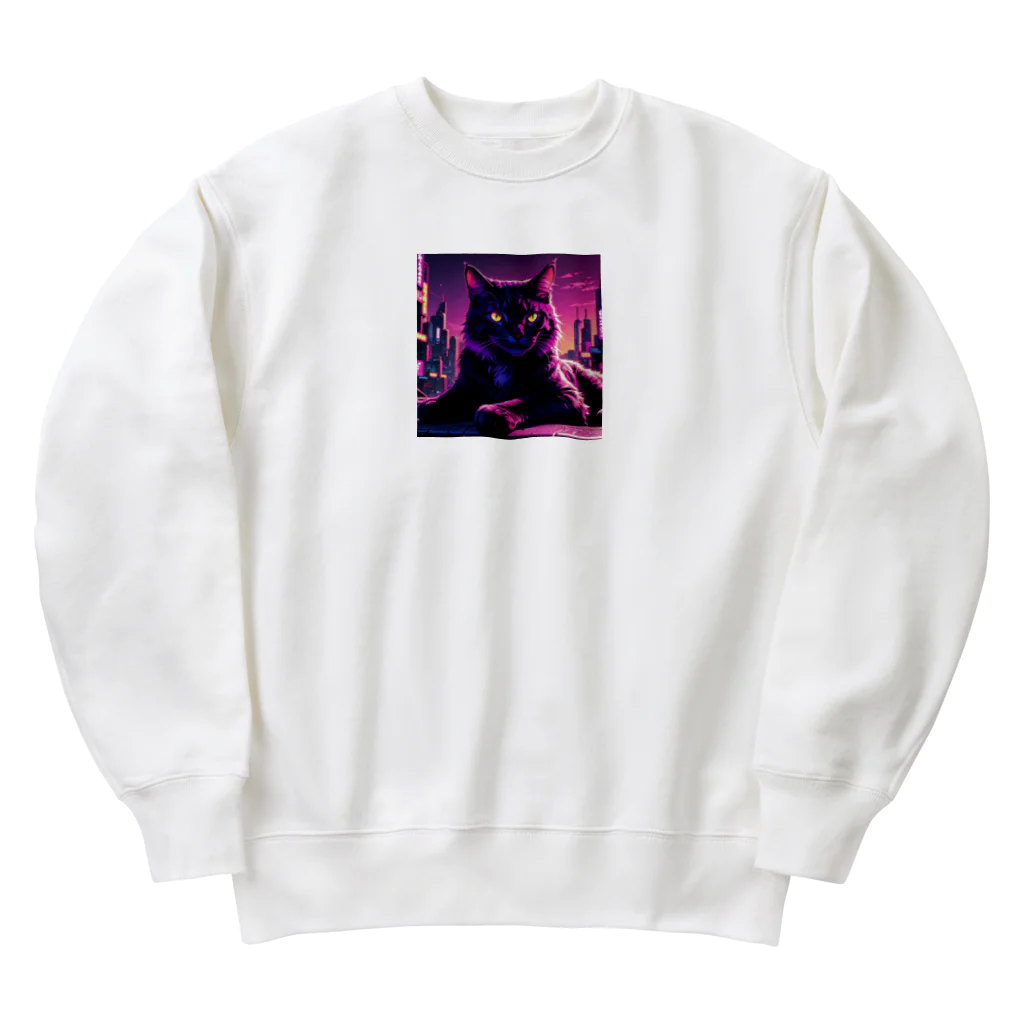 S Uの夜の静けさを満喫する猫 Heavyweight Crew Neck Sweatshirt