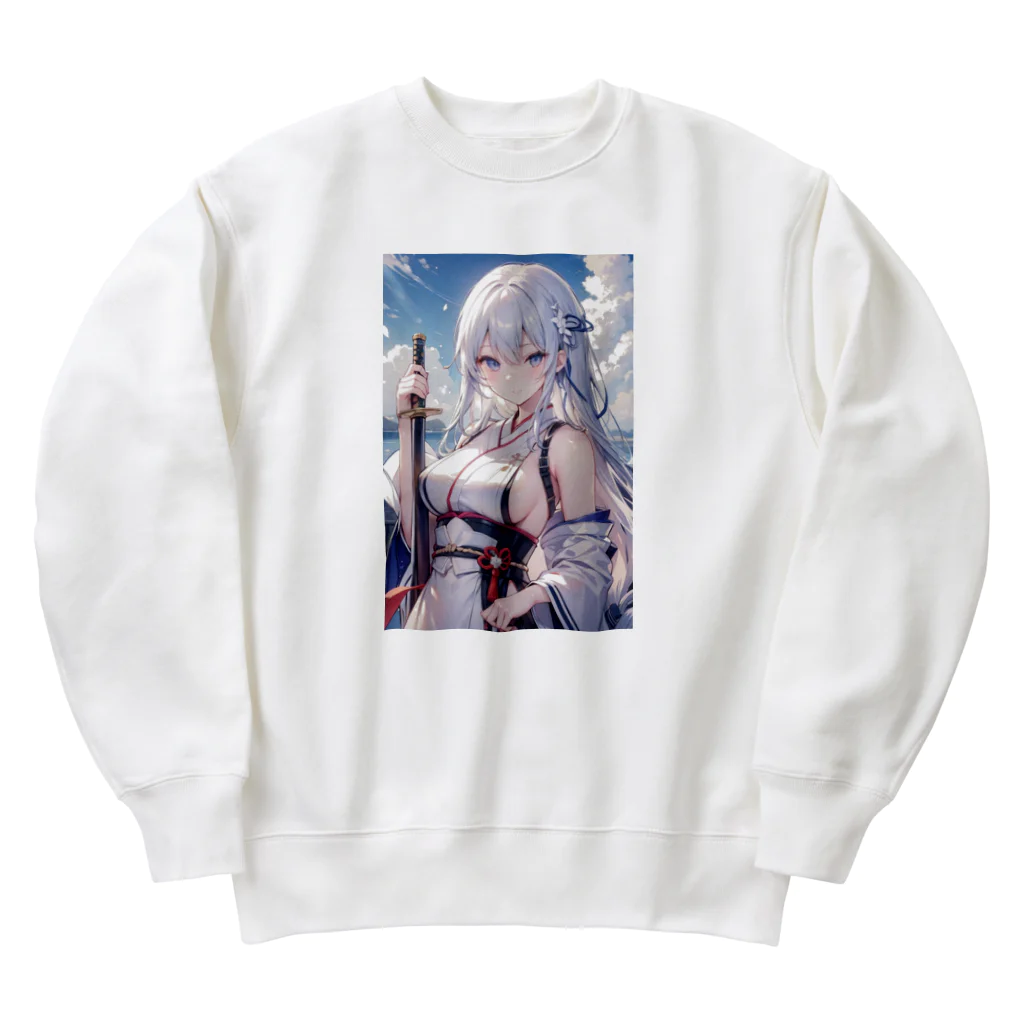 巫女スタぐらむの日本刀をもった美少女 Heavyweight Crew Neck Sweatshirt