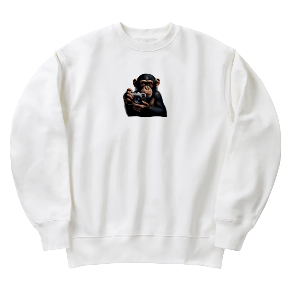 アニマル_Sevenのカメラ好きのチンパンジー2 Heavyweight Crew Neck Sweatshirt