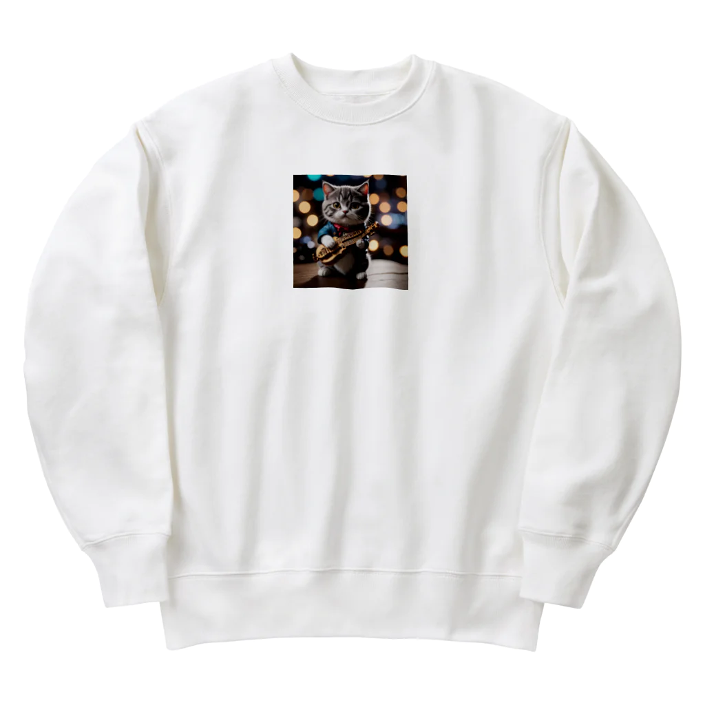 asnaynの音楽スター誕生中のネコちゃん Heavyweight Crew Neck Sweatshirt