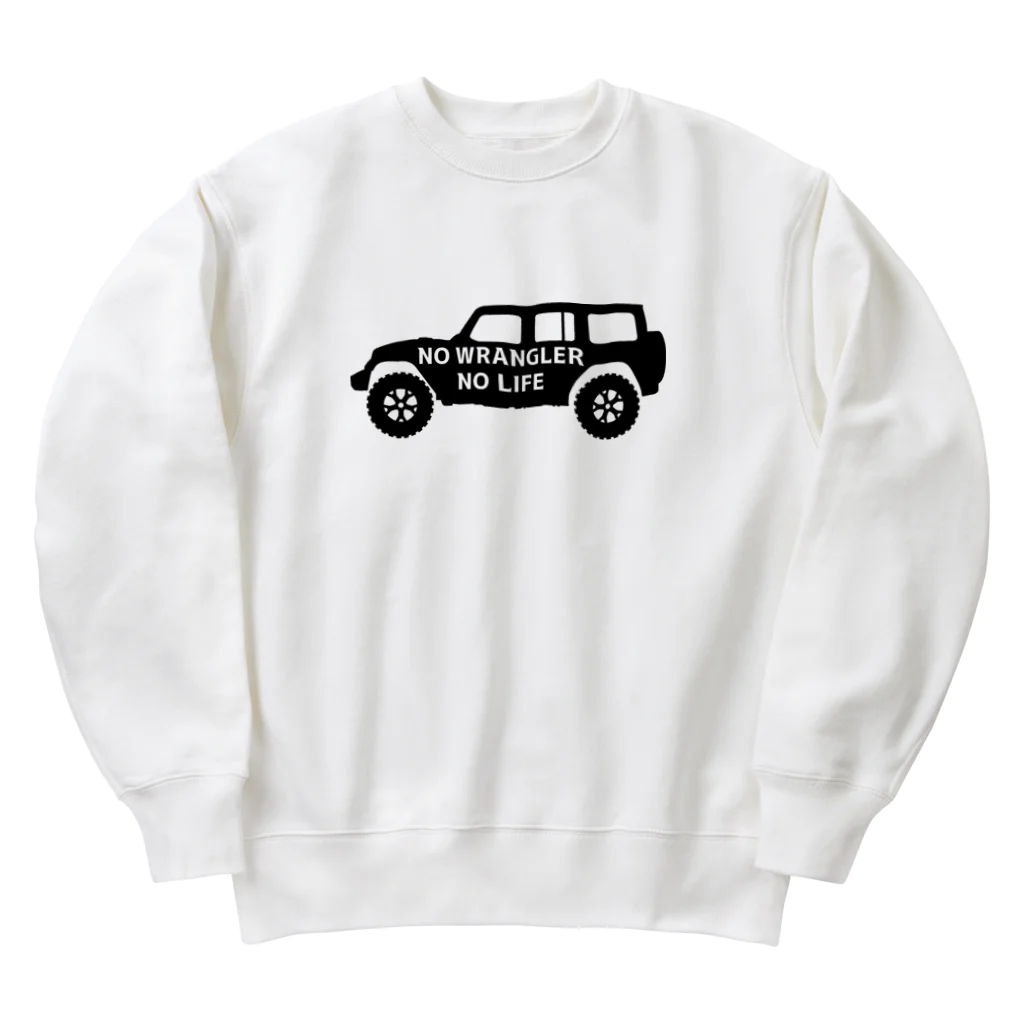 QUQU_WORKSのノーラングラーノーライフ ジープ ブラック Heavyweight Crew Neck Sweatshirt