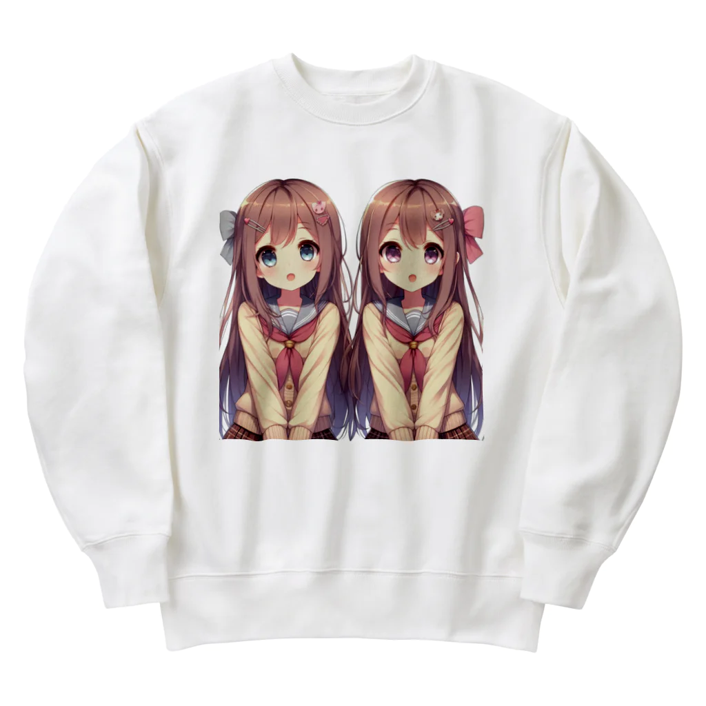 seigi2oo2の愛らしい可愛い双子の姉妹 Heavyweight Crew Neck Sweatshirt