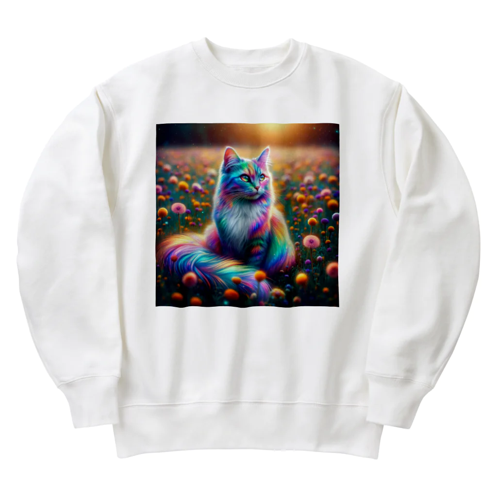 momonekokoの虹色に輝く優雅な猫 Heavyweight Crew Neck Sweatshirt