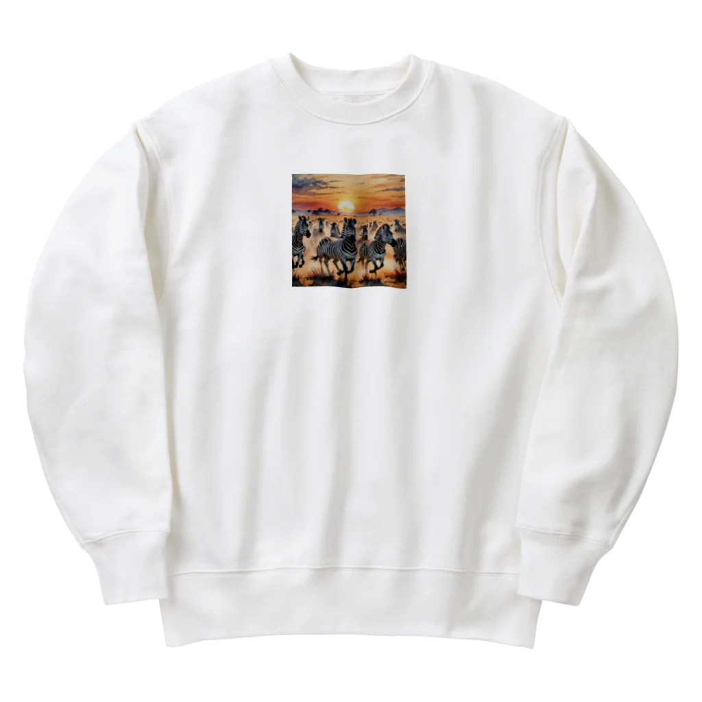 nigihayahiの夕焼けを走るシマウマ Heavyweight Crew Neck Sweatshirt