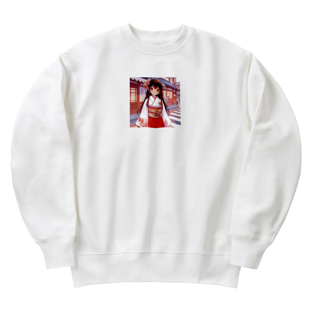 Cartoonのかわいい巫女さん Heavyweight Crew Neck Sweatshirt