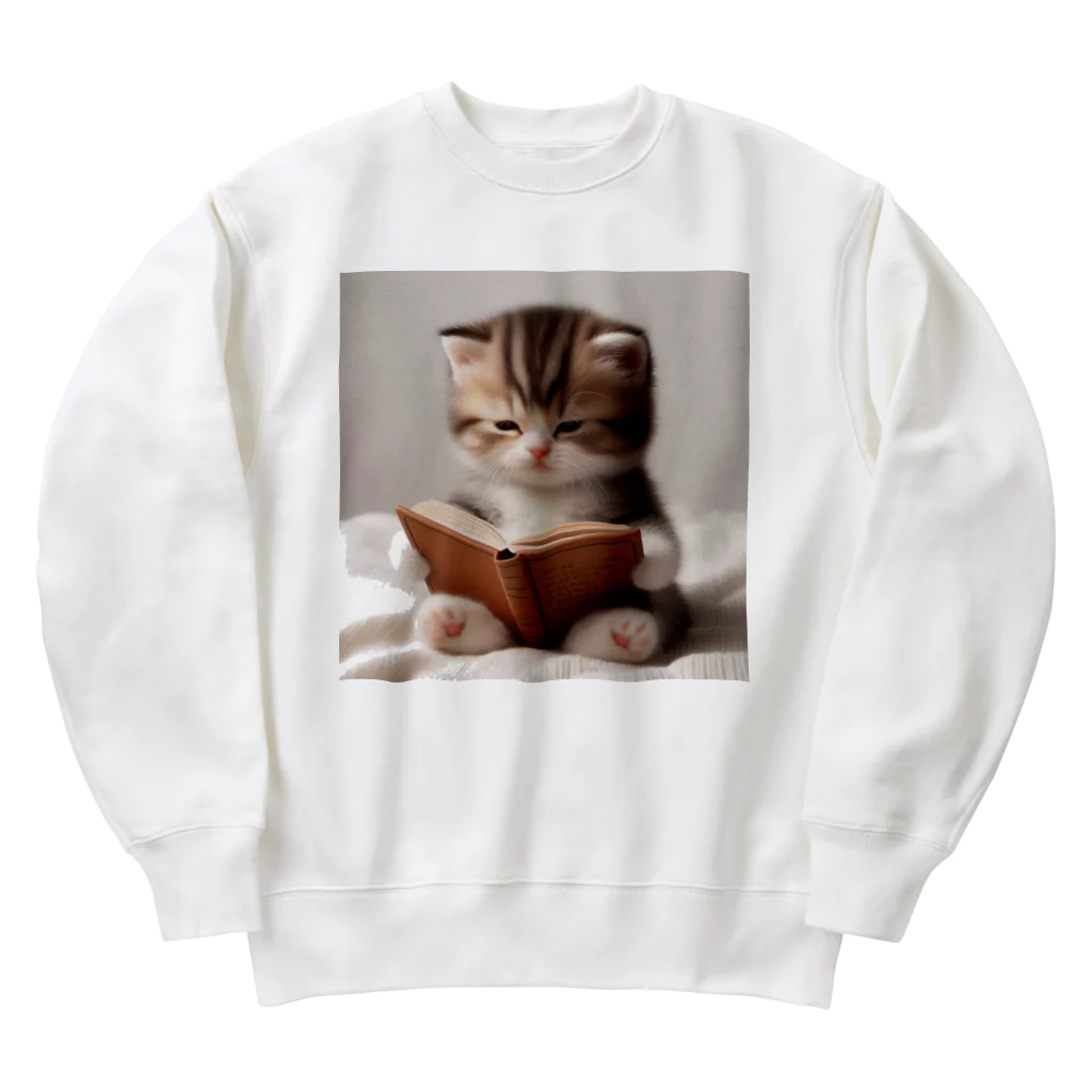 しんふぉショップの読書する赤ちゃんネコのグッズ Heavyweight Crew Neck Sweatshirt