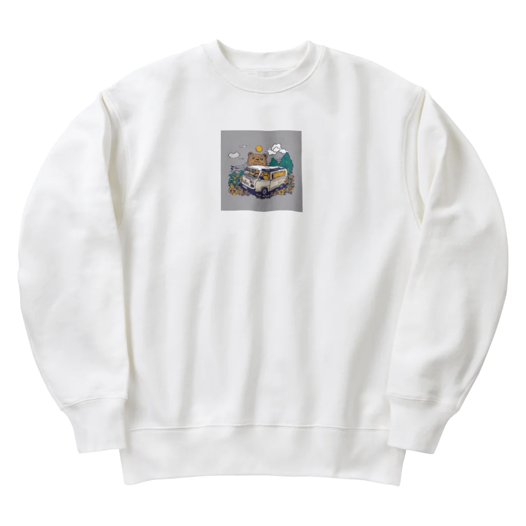 Harunashopの熊が車を運転中 Heavyweight Crew Neck Sweatshirt