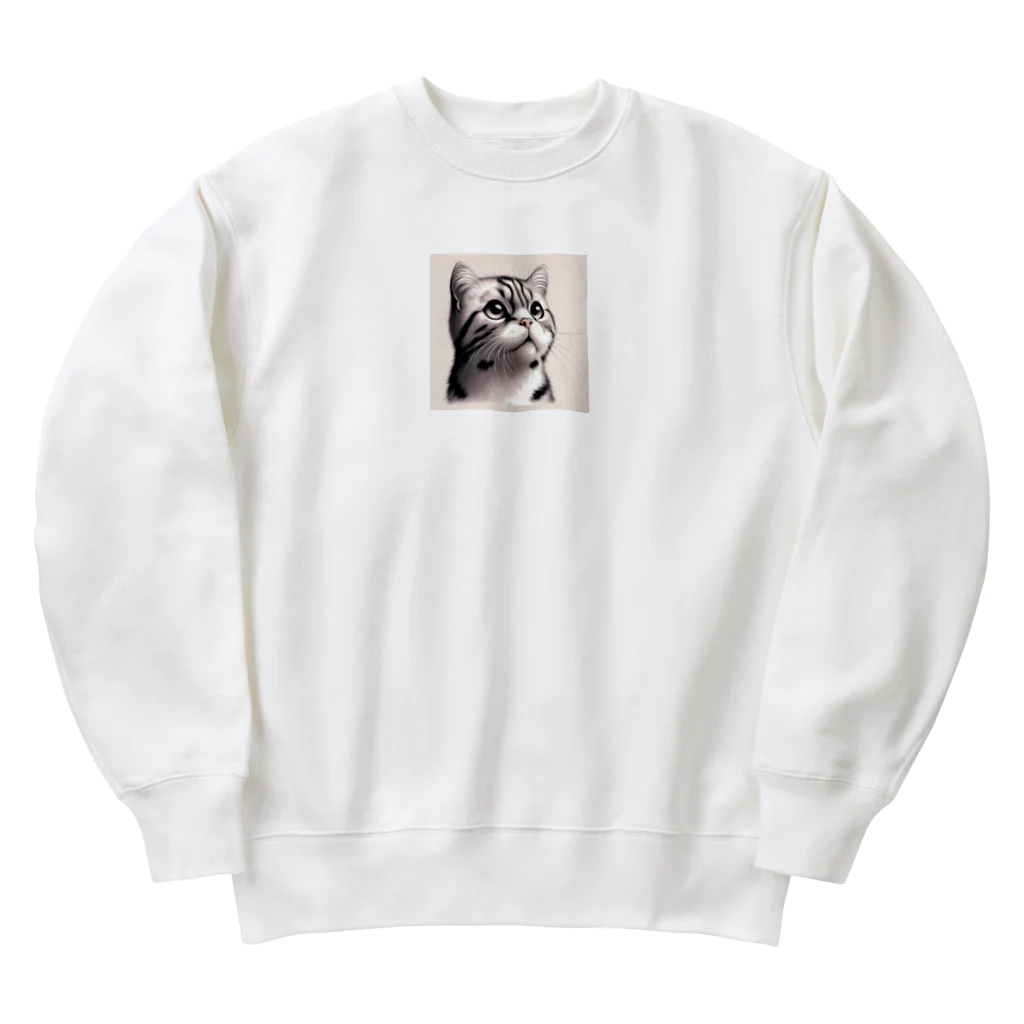 獣医学生の高橋さんの斜め上を見る猫 Heavyweight Crew Neck Sweatshirt