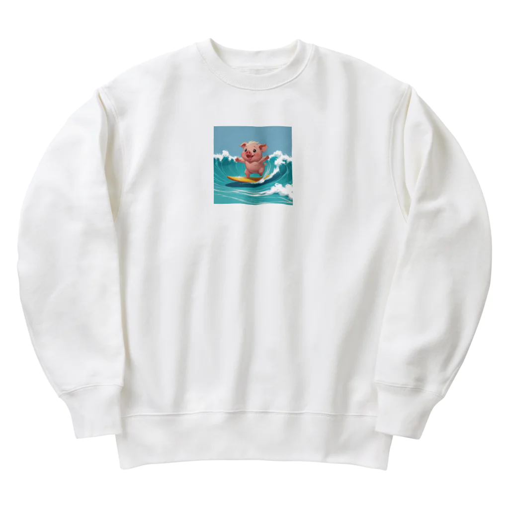 ganeshaのかわいいブタのサーフィンウェーブ Heavyweight Crew Neck Sweatshirt