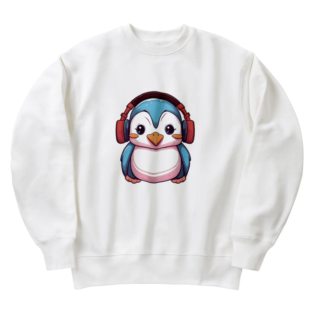 Vasetti_pressの赤いヘッドホンを付けているペンギン Heavyweight Crew Neck Sweatshirt