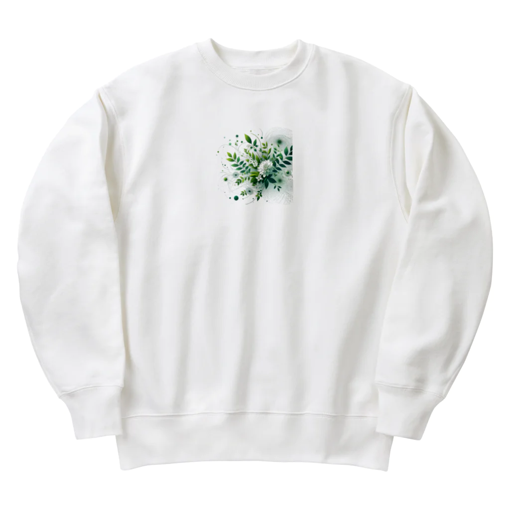アミュペンの数学的な視点から白と緑の美しい花 Heavyweight Crew Neck Sweatshirt