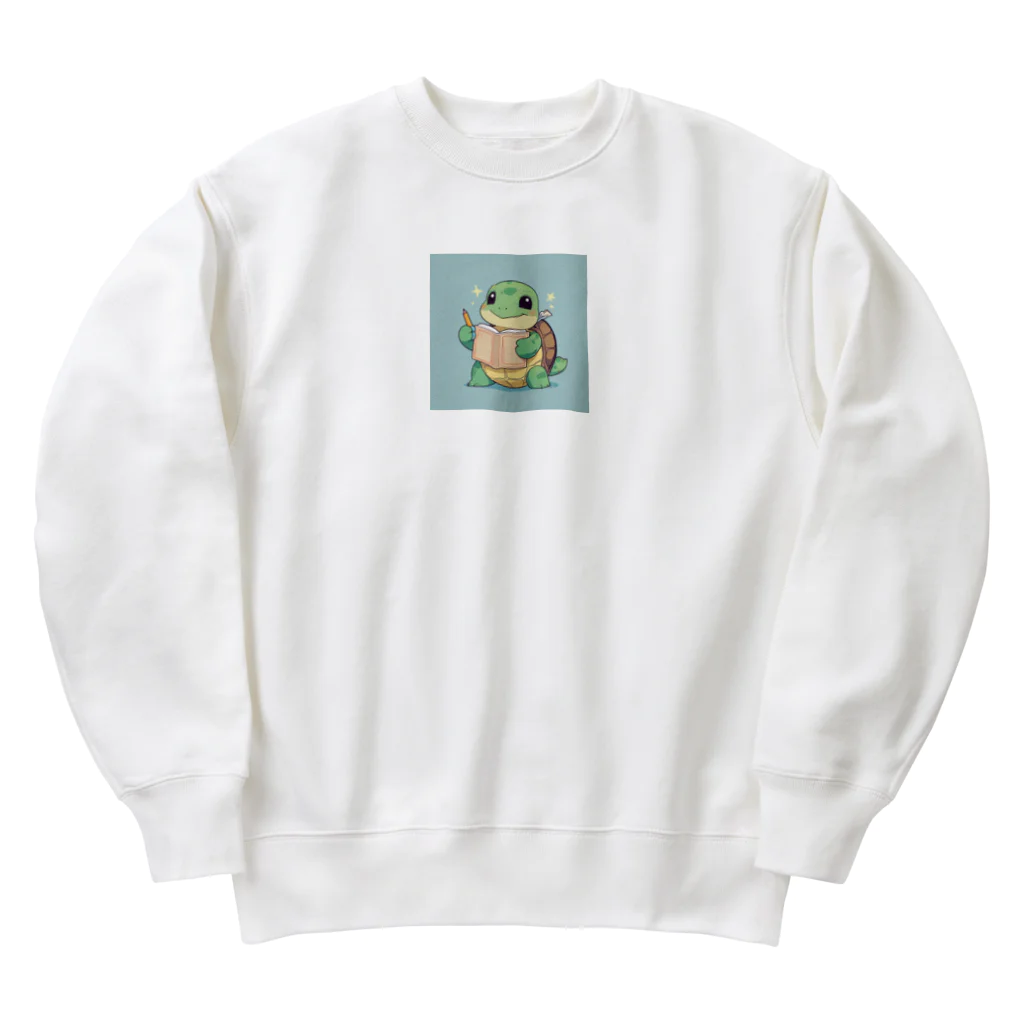 ganeshaのおもちゃの本を持ったかわいいカメ Heavyweight Crew Neck Sweatshirt