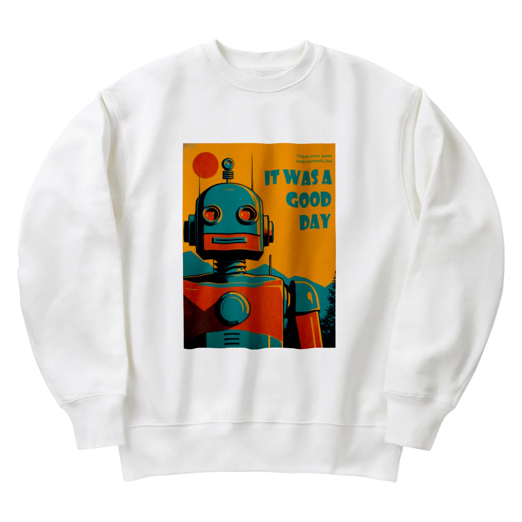 mirinconixのポジティブな思考回路のレトロなロボットくん Heavyweight Crew Neck Sweatshirt