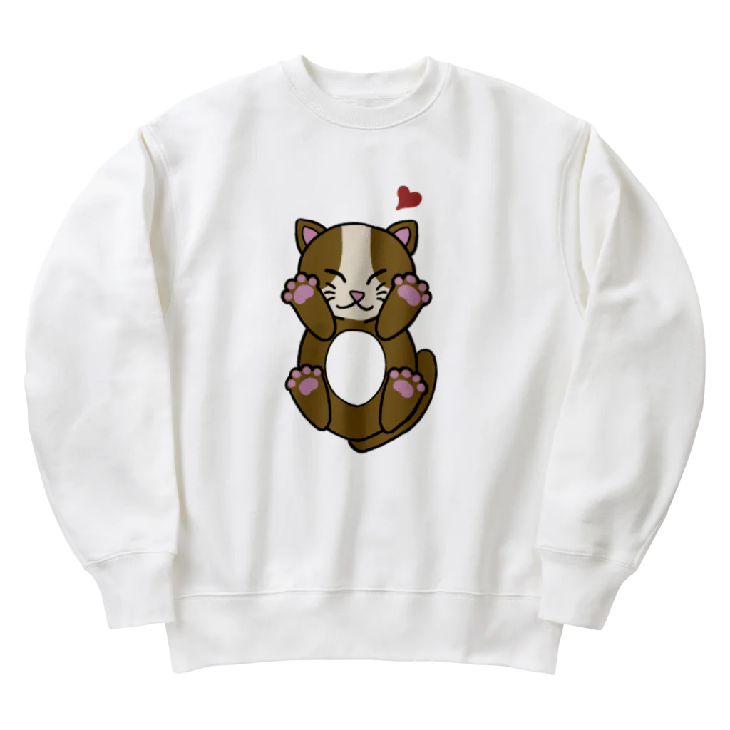 おもち。もちふわの幸せにゃんこ　茶 Heavyweight Crew Neck Sweatshirt