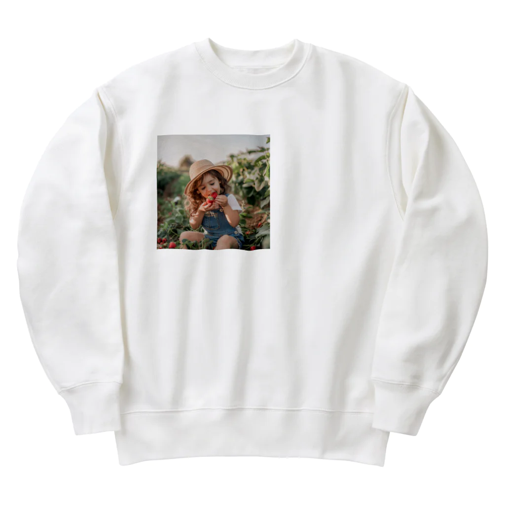 AQUAMETAVERSEの苺狩りで口にほうばんでいる女の子　ラフルール　1859 Heavyweight Crew Neck Sweatshirt