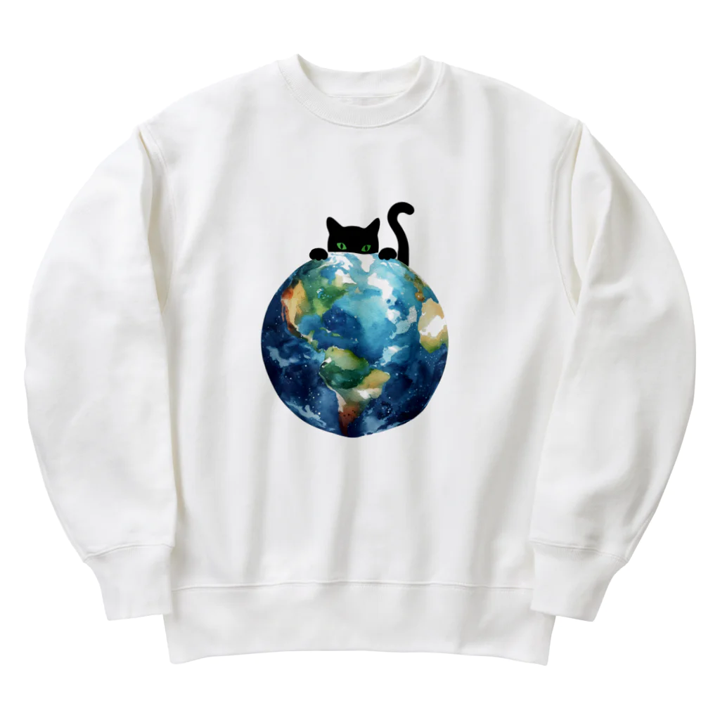 amecatsの地球と黒猫 Heavyweight Crew Neck Sweatshirt