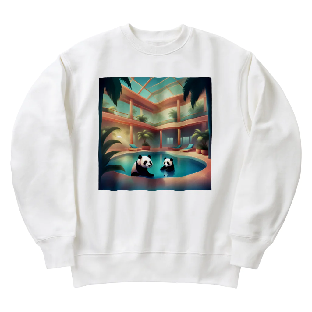 pandownloadの室内プールで遊ぶパンダ Heavyweight Crew Neck Sweatshirt