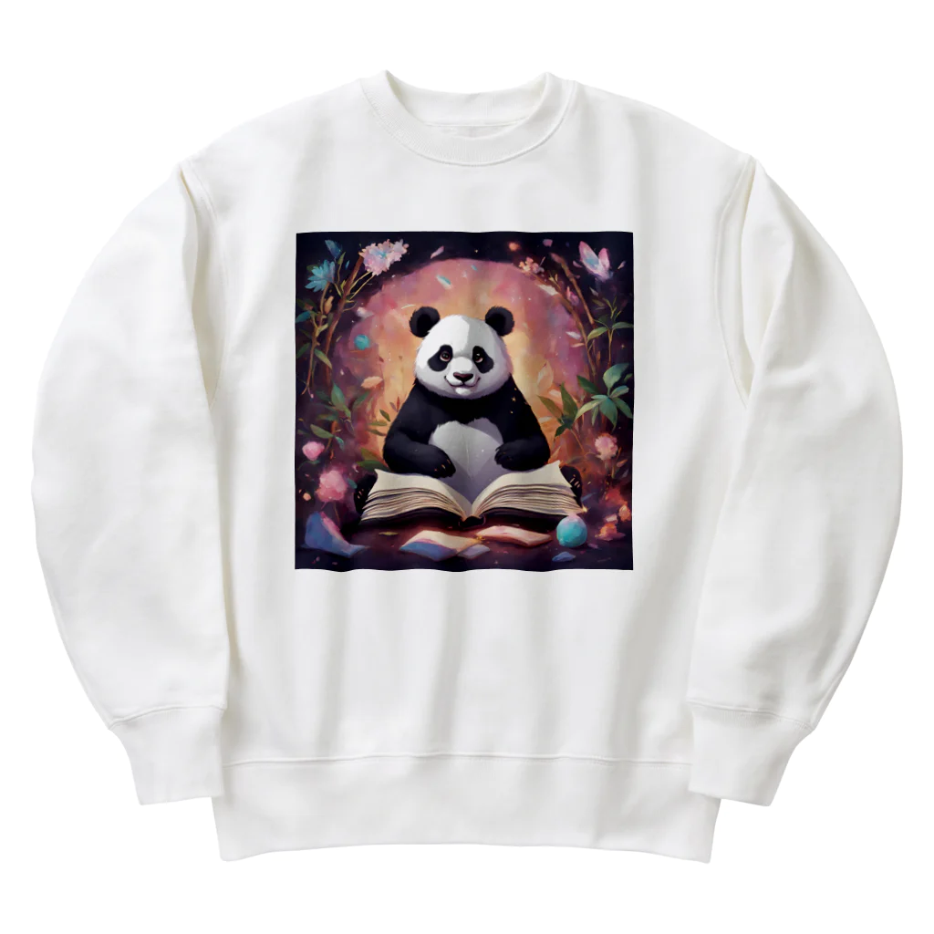 pandownloadの魔法の本を読むパンダ Heavyweight Crew Neck Sweatshirt