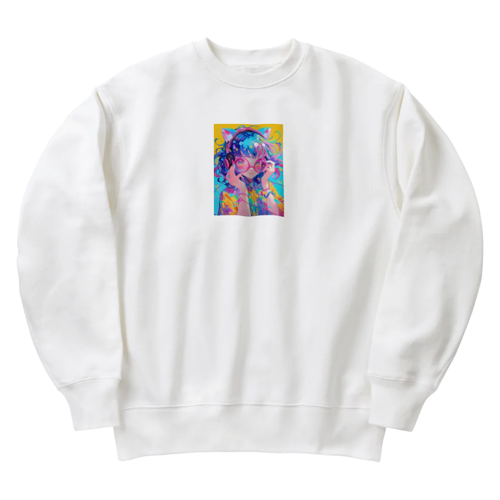 no_mi_Ke08のメガネの可愛い女の子のキャラクター Heavyweight Crew Neck Sweatshirt