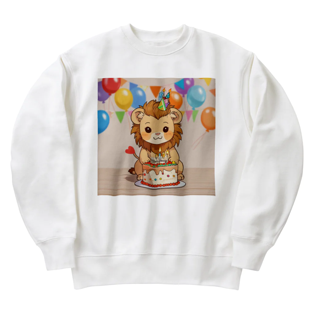 ganeshaの可愛いライオンとバースデーケーキ Heavyweight Crew Neck Sweatshirt