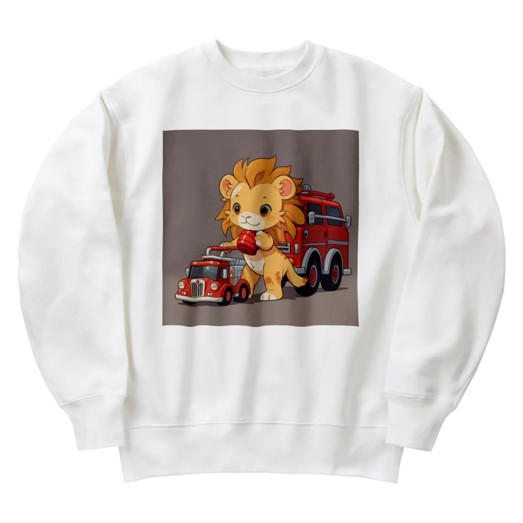 ganeshaの可愛いライオンとおもちゃの消防車 Heavyweight Crew Neck Sweatshirt