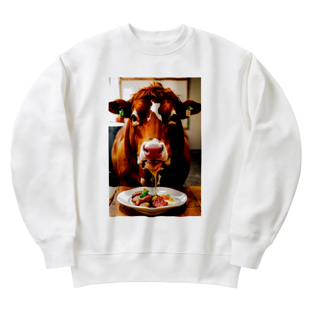 WhiteLionの牛肉を食べたい牛 Heavyweight Crew Neck Sweatshirt